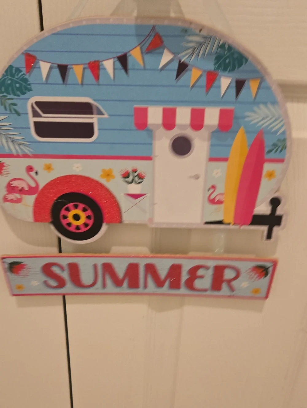 Summer Camper Wall Decor - Blue, Pink & Yellow Nwot